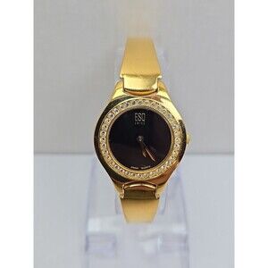 ESQ by Movado Damsel Watch Gold Plated Black Dial Womens Bangle New Battery